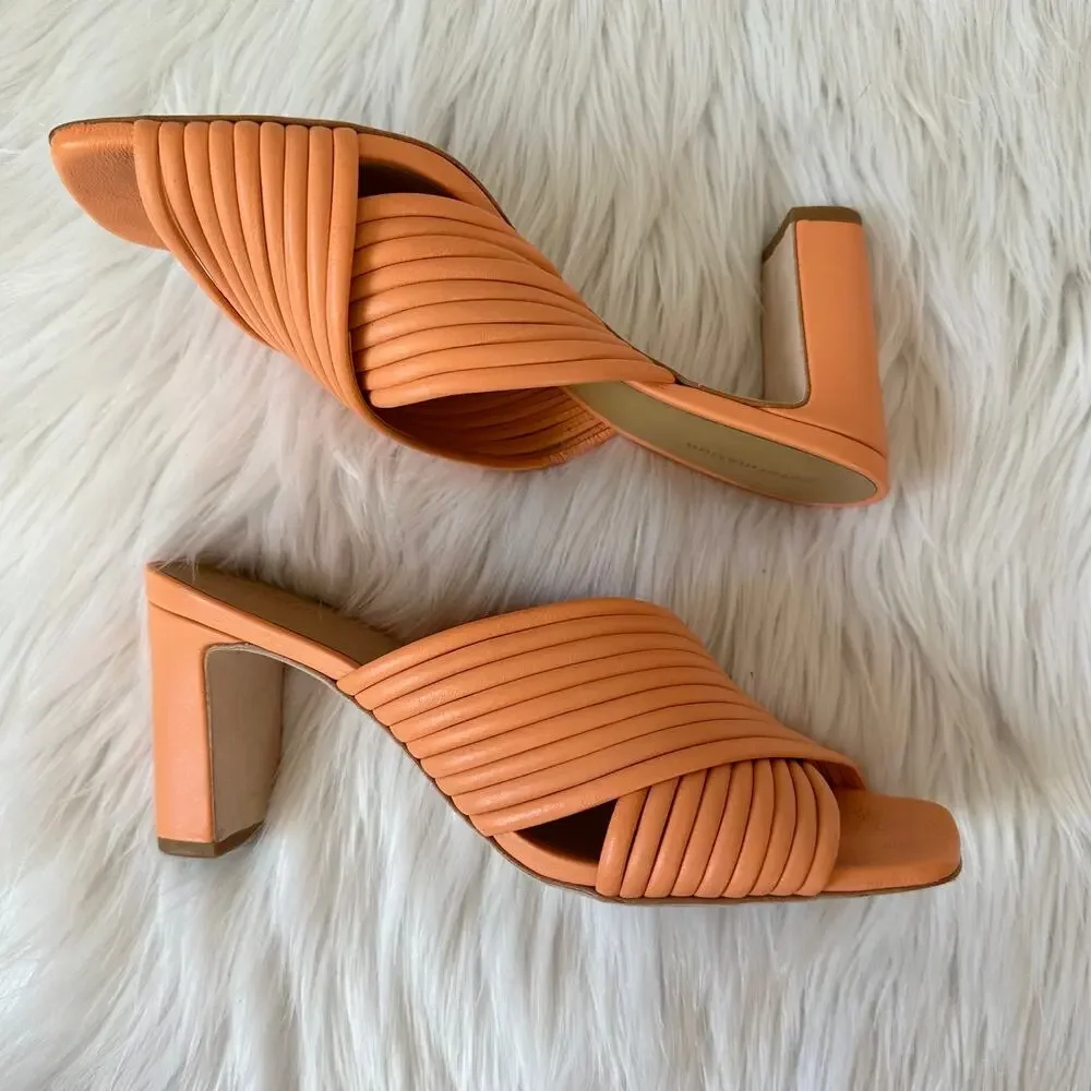 REFORMATION Lila Tubular Heeled Leather Sandals Mules Square Toe Block Heels - Picture 8 of 15
